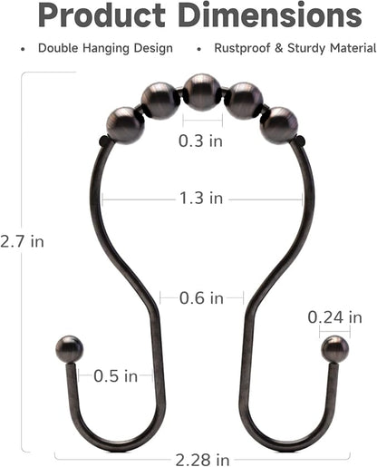 Bathway Shower Curtain Hooks Bronze Shower Curtain Rings Rust Proof Double Hook - Image 5