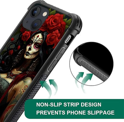 for iPhone 13 Case, Day of The Dead Halloween Woman Pattern Graphic Design Girl - Image 4