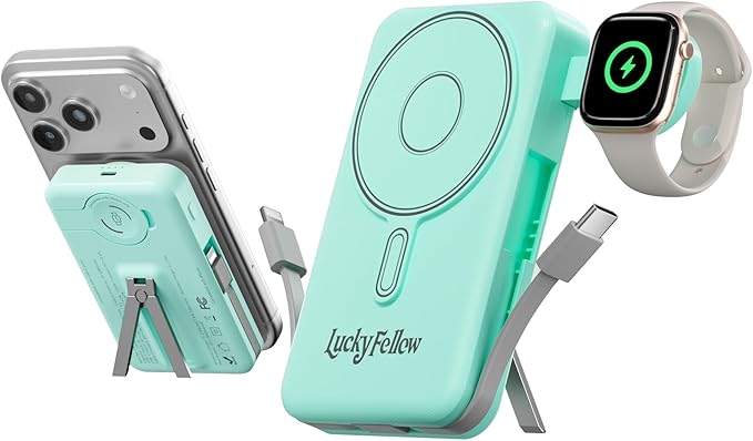Magnetic Portable Charger Built-in Cables, 10000mAh Fast Charging Wireless by Unknown