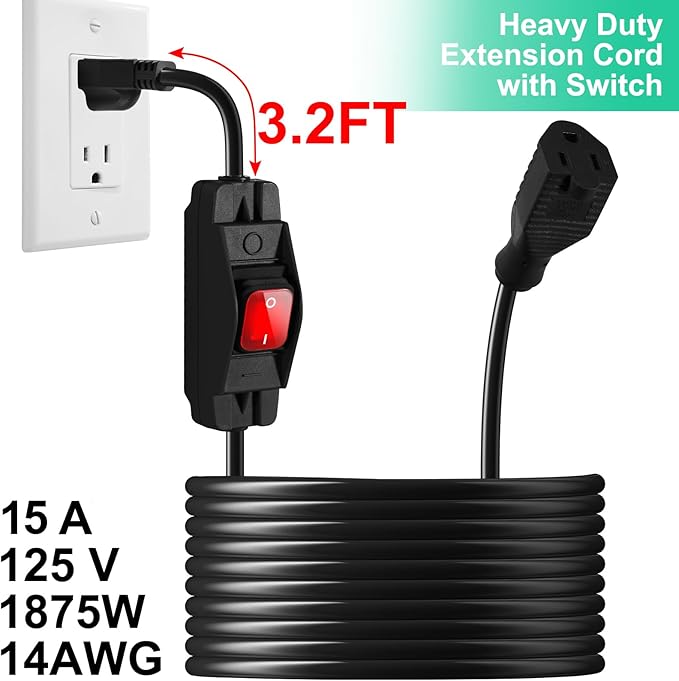 Outdoor Waterproof On/Off Switch Extension Cord, Heavy Duty 125v/250v Black - Image 4
