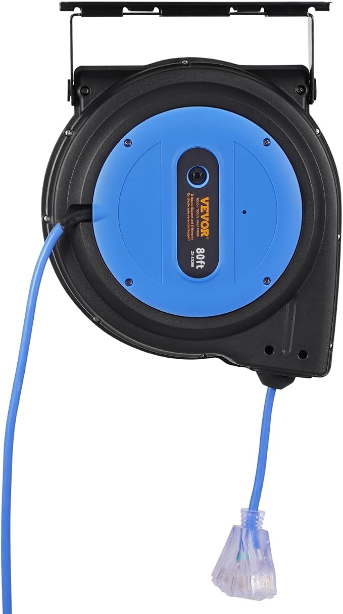 VEVOR 80FT Retractable Extension Cord Reel, 12AWG/3C SJTOW Heavy Duty Power - Image 12