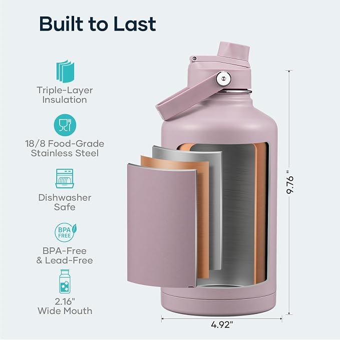 BUZIO 64oz Insulated Water Bottle, Half gallon Stainless Steel Jug, Triple Wall - Image 4