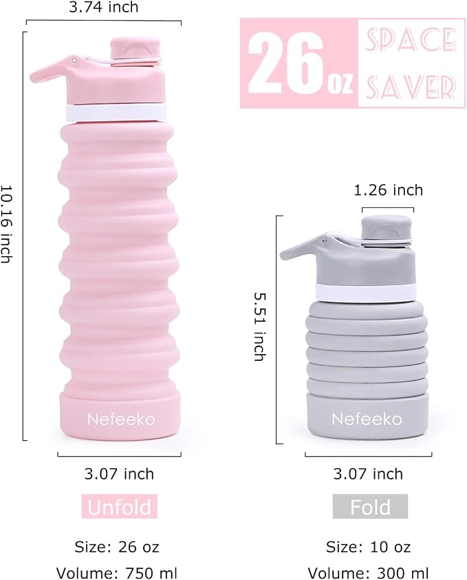 Nefeeko Collapsible Water Bottle, 26oz Silicone Foldable Water Bottles - Image 3
