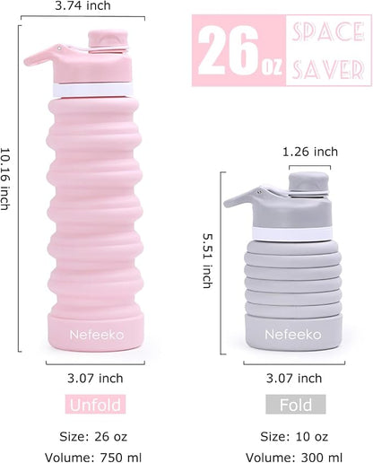 Nefeeko Collapsible Water Bottle, 26oz Silicone Foldable Water Bottles - Image 3
