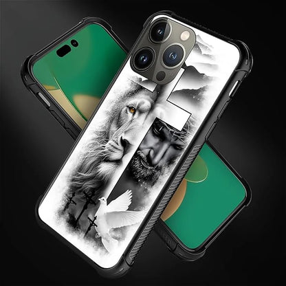 for iPhone 14 Pro Case, Lion Cross Jesus Christ Dove Pattern Graphic Design - Image 2