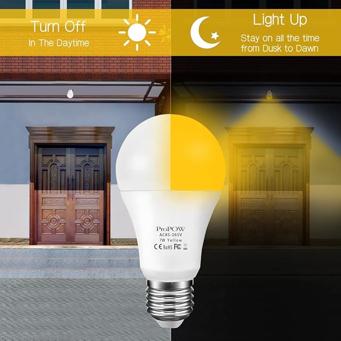 Amber Yellow LED Light Bulb, 7W Dusk to Dawn Bulbs 40W Equivalent A19 Auto - Image 2