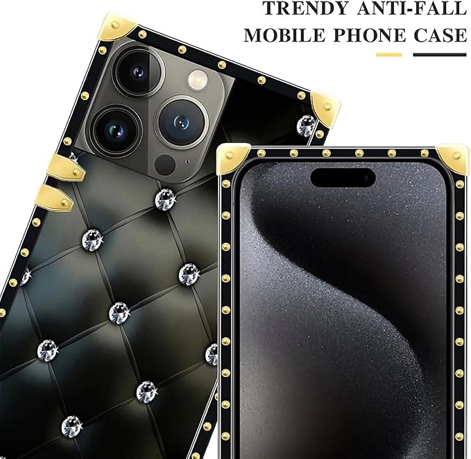 Compatible with iPhone 16 Pro Case, Shiny Black Sofa Crystal Luxury Golden - Image 4