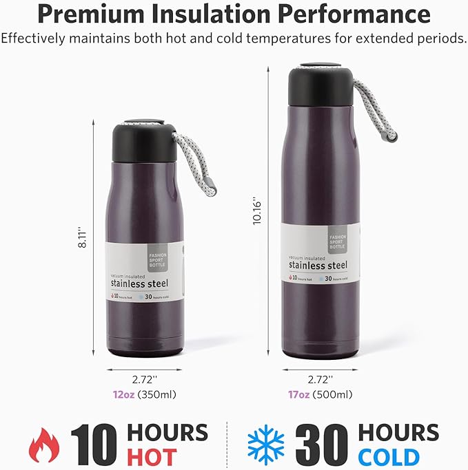 Small Water Bottle 12 oz, Dusgut Insulated Water Bottle, Stainless Steel - Image 3