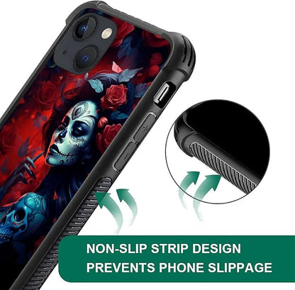 for iPhone 14 Case, Skull Lady Rose Pattern Graphic Design Girl Boy Soft - Image 6