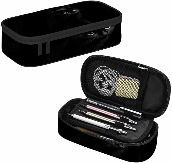 Black Cat Pencil Bag Cute Pet Animal Golden Round Eyes Big Capacity Pencil Case - Image 7