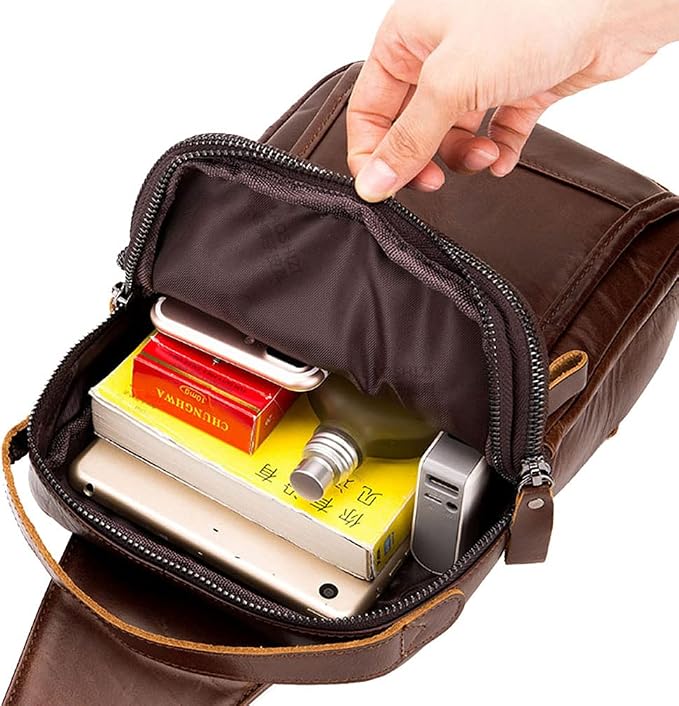 Leather Sling Bag Backpack for Men Women Outdoor Travel Hiking Business - Image 7