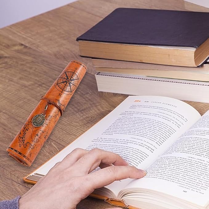 GORGECRAFT PU Leather Pencil Bag Strap Vintage Treasure Map Compass Cover - Image 5