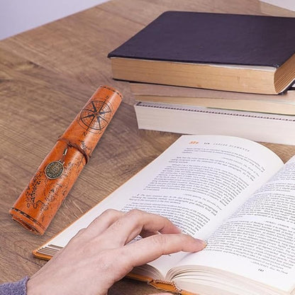 GORGECRAFT PU Leather Pencil Bag Strap Vintage Treasure Map Compass Cover - Image 5