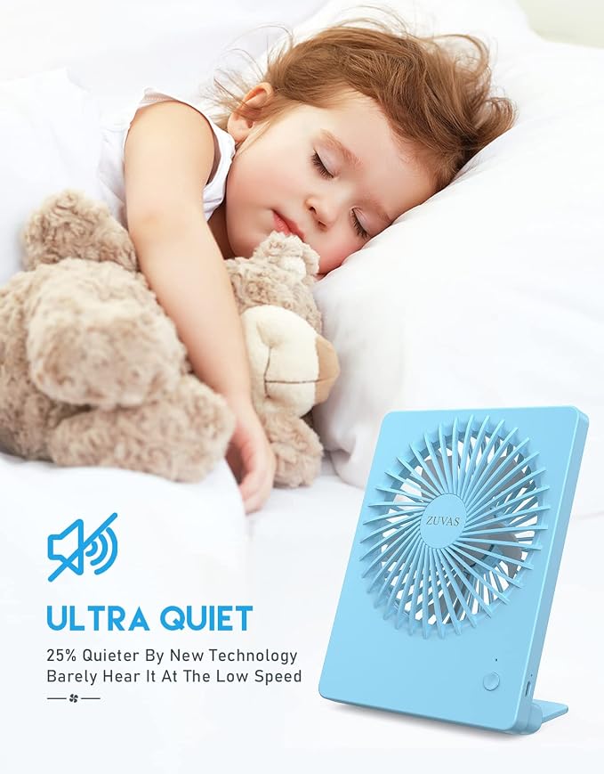 Zuvas Desk Fan Battery Operated Fan Rechargeable 180°Tilt Folding Personal Fan - Image 2