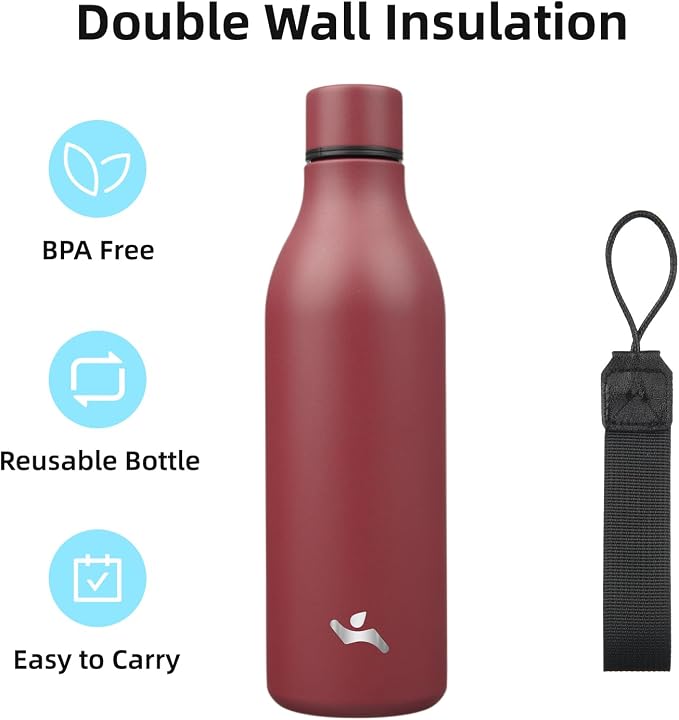 Insulated Water Bottle with Strap, 25 oz Double Wall Stainless Steel Vacuum - Image 3