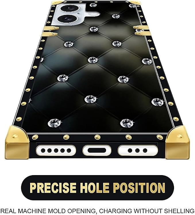 Compatible with iPhone 16 Plus Case, Shiny Black Sofa Crystal Luxury Golden - Image 4