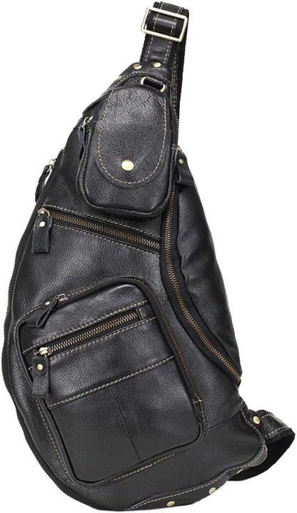 Hebetag Vinatge Leather Sling Bag Crossbody Backpack by Hebetag