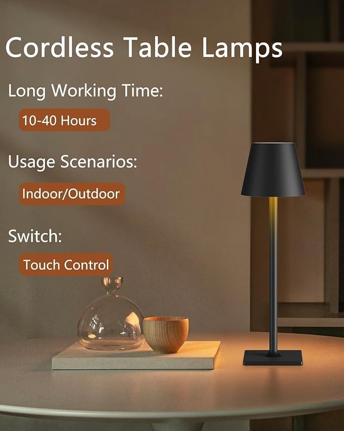 Fizrice Cordless Table Lamp Rechargeable Lamps: 6000mAh Battery Operated Table - Image 3