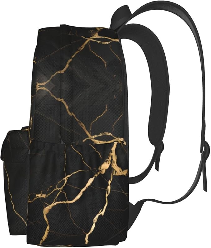 cfpolar 17 Inch Backpack Black & Gold Marble Art Laptop Bag Shoulder Bag School - Image 2