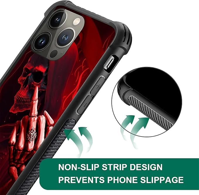 for iPhone 13 Pro Case, Gestures Funny Skull Pattern Graphic Design Girl Boy - Image 4