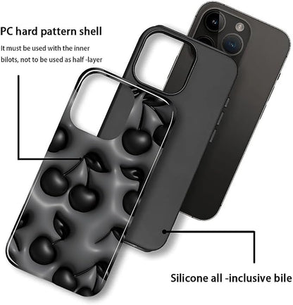 for iPhone 14 Pro Case, HL2 Cute Cool Cherry Black Hybrid 2 Layer Hard Shell - Image 3