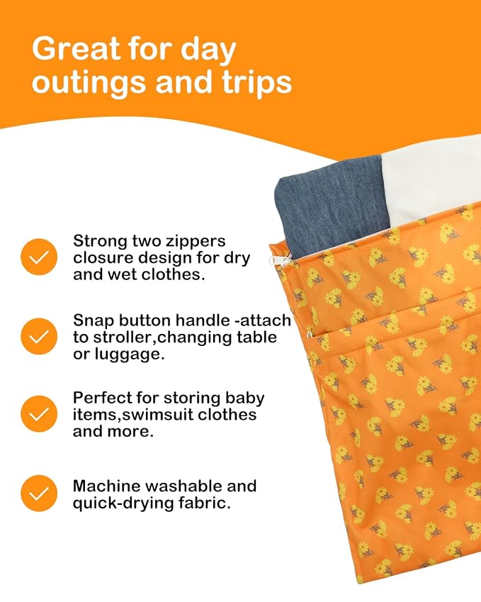 ALVABABY 3pcs Cloth Diaper Wet Dry Bags Waterproof Reusable - Image 4