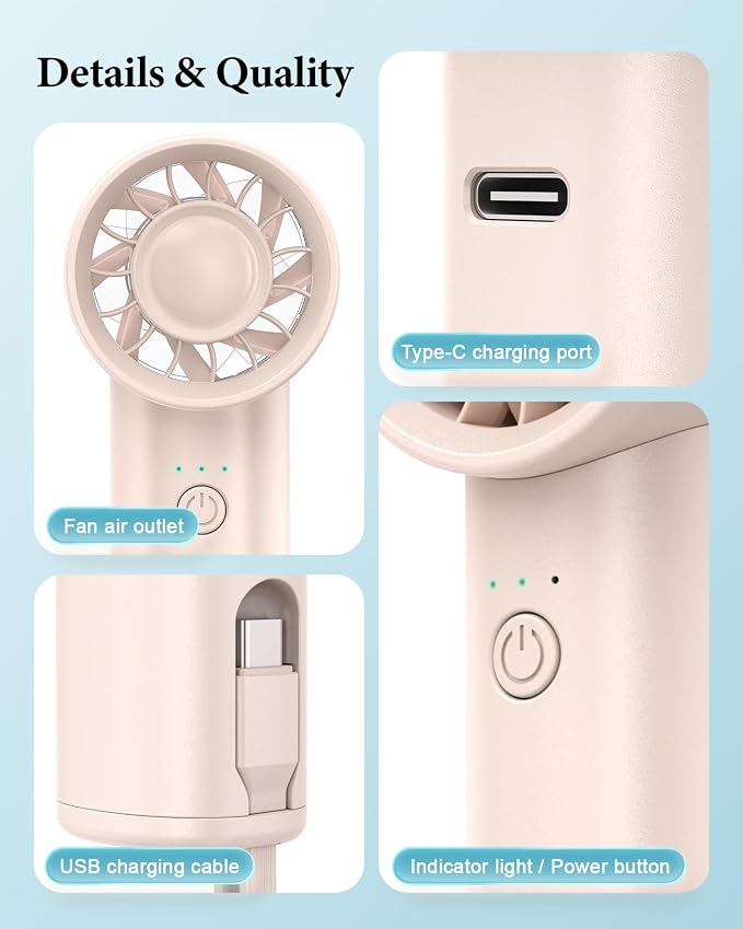 Portable Handheld Fan with Power Bank, 3 IN 1 USB Rechargeable Mini Personal - Image 7