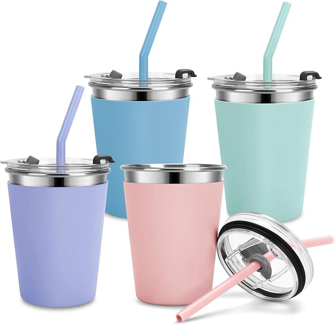 Kids Cups with Straws and Lids Leak Proof, 12oz Sippy Cups by Vermida
