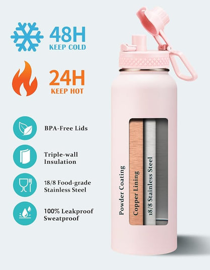 Pink 40 oz Insulated Water Bottle - - Image 2