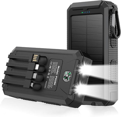 Solar Charger 20, Portable Power Bank, 4 Cables Outdoor Waterproof External by Kepswin