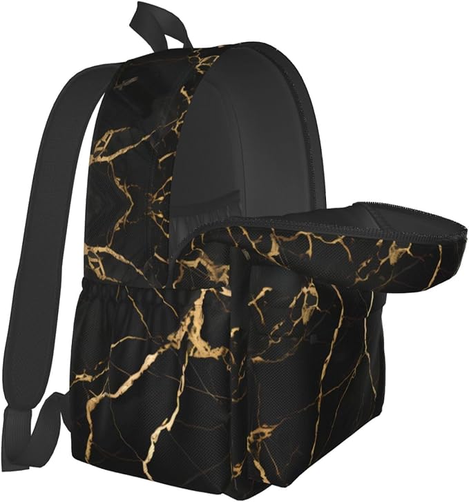 cfpolar 17 Inch Backpack Black & Gold Marble Art Laptop Bag Shoulder Bag School - Image 8