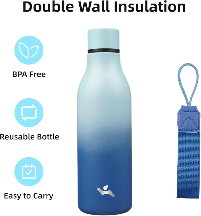 Insulated Water Bottle with Strap, 18 oz Double Wall Stainless Steel Vacuum - Image 3