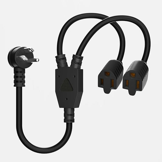 Elecan 3-Prong Y Splitter Power Extension Cord 1 FT, 45-Degree Angled Flat Plug by Elecan