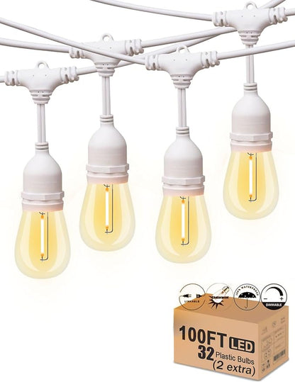 Outdoor String Lights LED White 100FT Patio Lights String by Meidaoduo