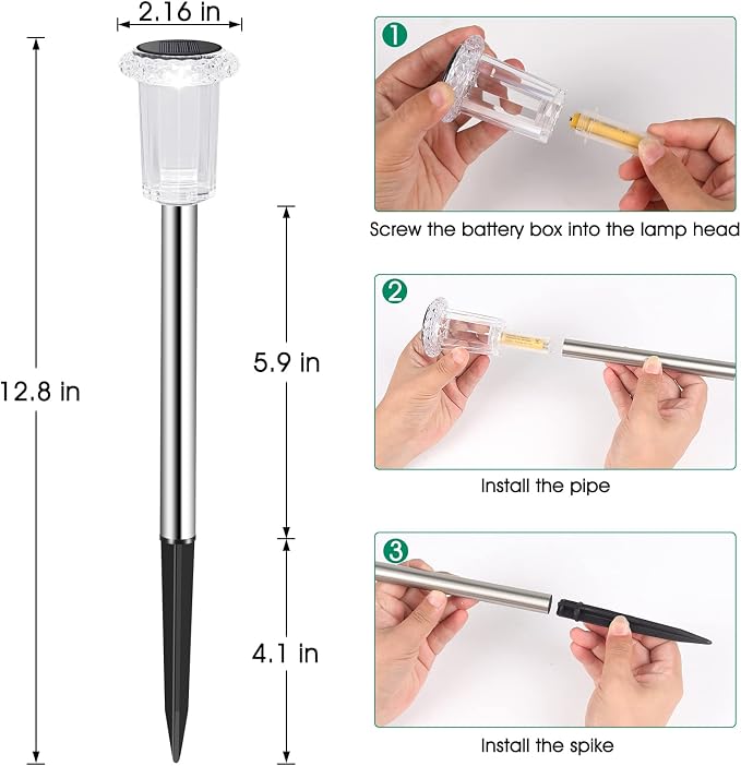 Eyrosa Solar Outdoor Lights, 10 Pack Waterproof Stainless Steel Solar Stake - Image 4