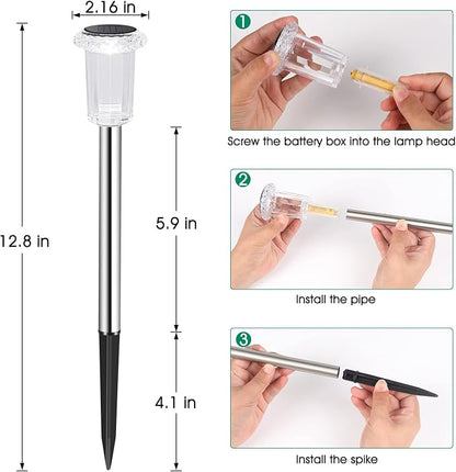 Eyrosa Solar Outdoor Lights, 10 Pack Waterproof Stainless Steel Solar Stake - Image 4