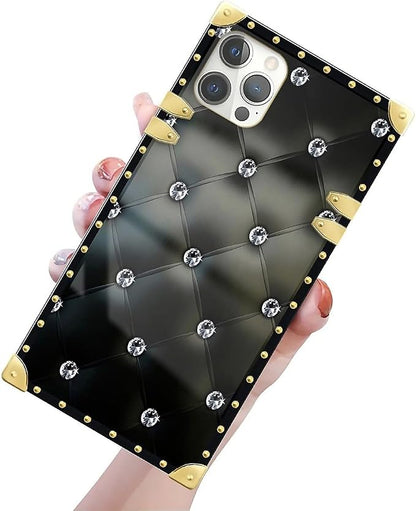 Compatible with iPhone 12/12 Pro Case, Shiny Black Sofa Crystal Luxury Golden - Image 3