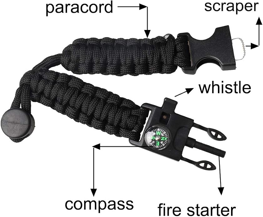 ZHIYE Survival Paracord Bracelet Flint Fire Starter Scraper Compass Wilderness - Image 2