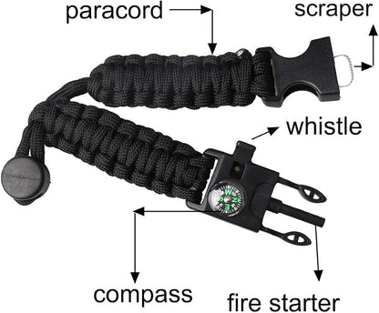 ZHIYE Survival Paracord Bracelet Flint Fire Starter Scraper Compass Wilderness - Image 2