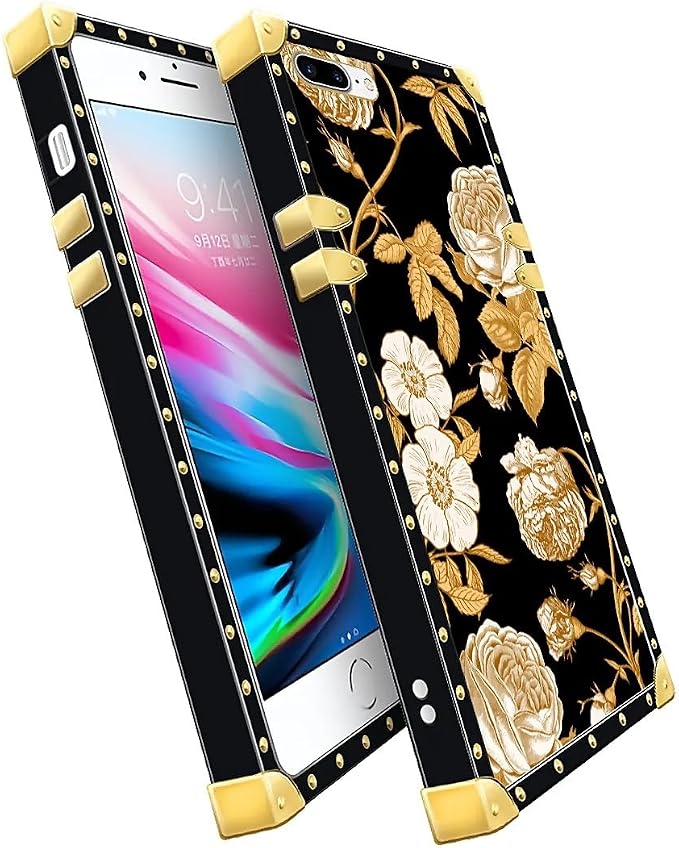 Compatible with iPhone 8 Plus 7 Plus Case, Blooming Rose Golden Flower Luxury - Image 3