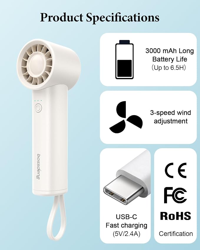 Portable Handheld Fan with Power Bank, 3 IN 1 USB Rechargeable Mini Personal - Image 8