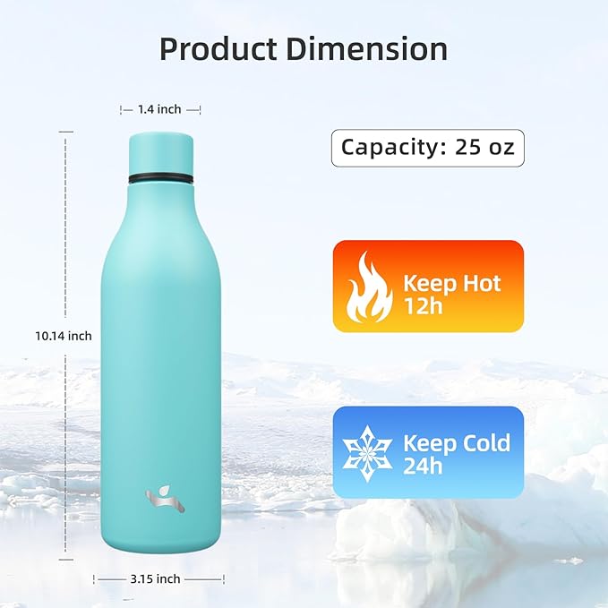 Insulated Water Bottle with Strap, 25 oz Double Wall Stainless Steel Vacuum - Image 2
