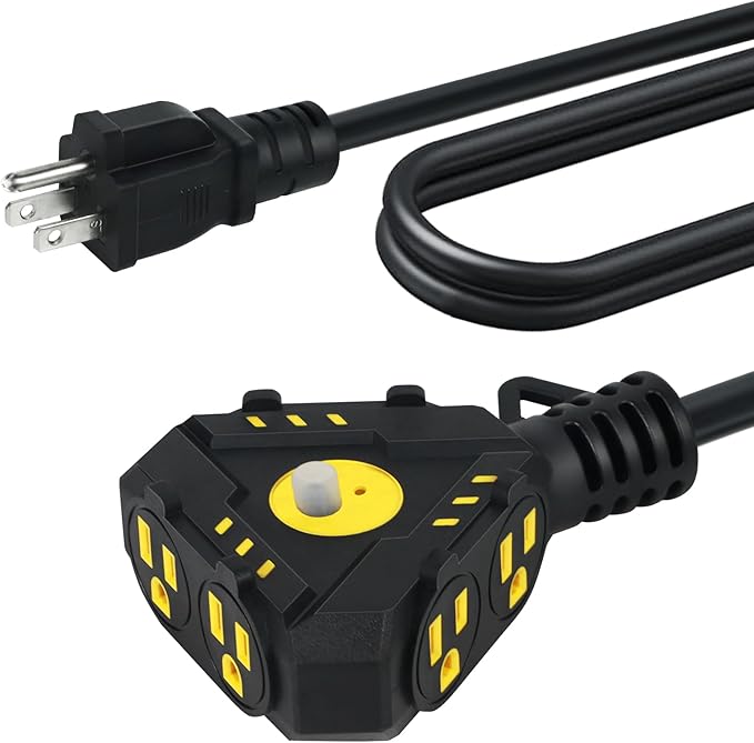 6FT 14 Gauge Outdoor Extension Cord 6-Outlet 14/3 SJTW Heavy Duty Extension Cord by AHSGMK