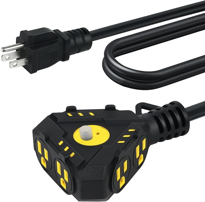 25FT 14 Gauge Outdoor Extension Cord 6-Outlet 14/3 SJTW Heavy Duty Extension by AHSGMK