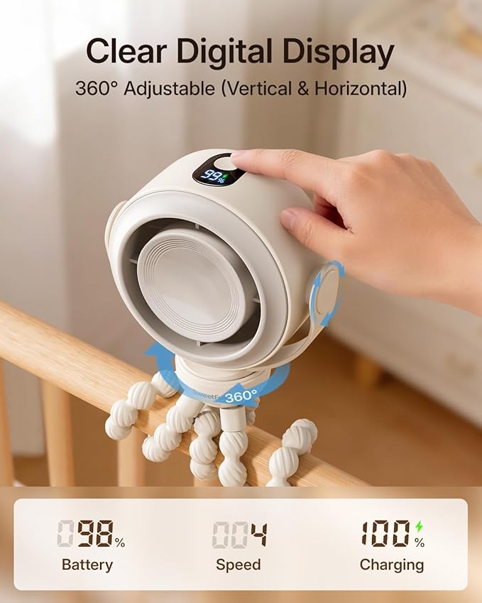 SWEETFULL Portable Stroller Fan, Pinch-Proof Baby Fan, 10H Battery, 5-Speed - Image 5