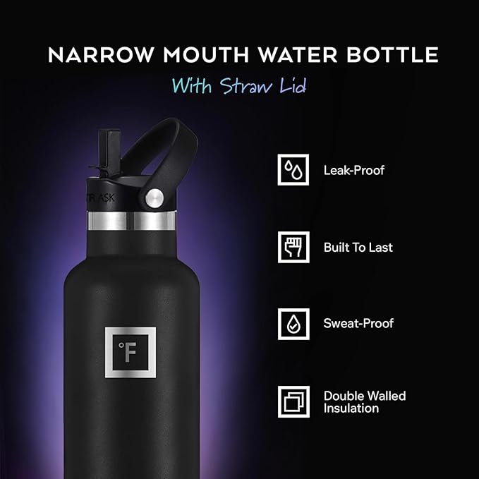 IRON °FLASK Camping & Hiking Hydration Flask - 24 oz Midnight Black - Image 2