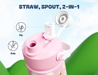 18 oz kids water bottle with straw and handle: Leak Resistant, Keep Cold 24H - Image 3