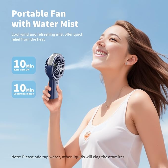 Otlonpe Handheld Misting Fan Portable, Small Personal Hand Held Rechargeable - Image 2