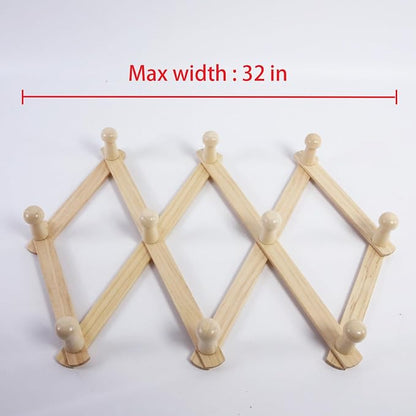 AMAPON Accordion Style Expandable Wall Wooden Coat Rack 10 Hooks Hang Hats - Image 4