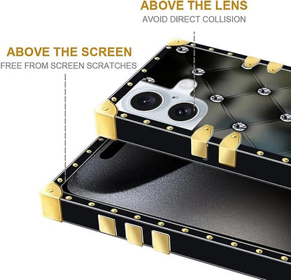Compatible with iPhone 16 Plus Case, Shiny Black Sofa Crystal Luxury Golden - Image 6